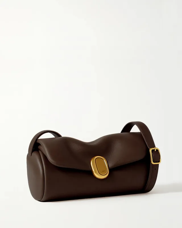 Ava Curved Leather Shoulder Bag - Brown sold by JW PEI