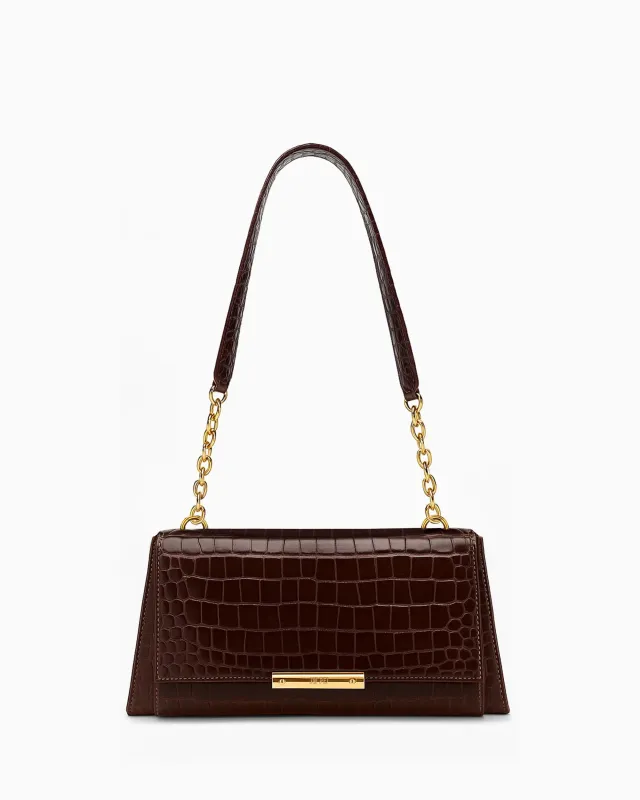 Avery Croc-Embossed Shoulder Bag - Brown sold by JW PEI