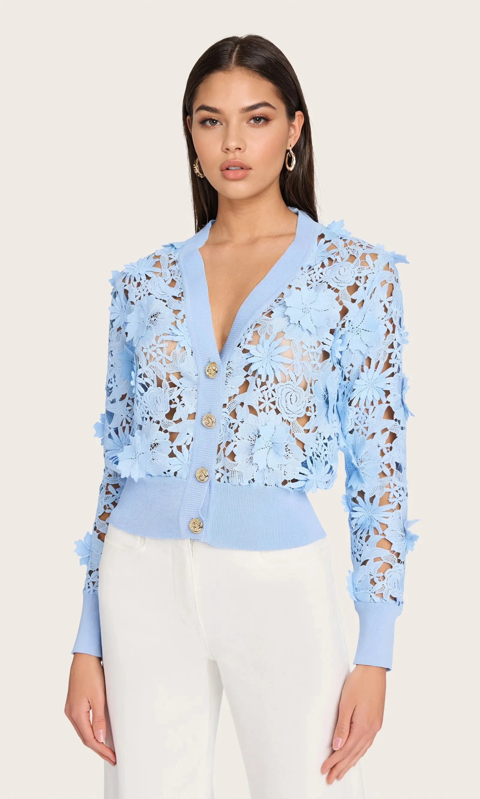 Floral Appliqué Sheer Cardigan – Blue sold by JW PEI product image thumbnail 2