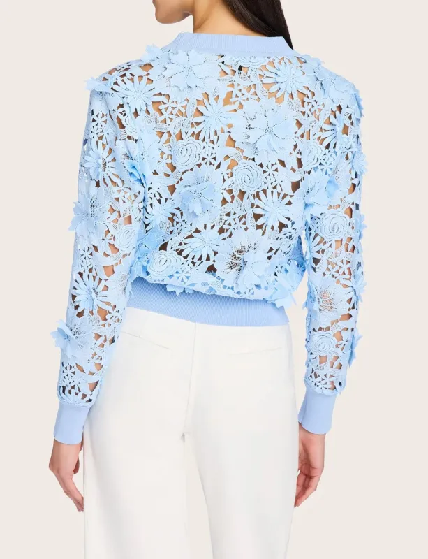 Floral Appliqué Sheer Cardigan – Blue sold by JW PEI