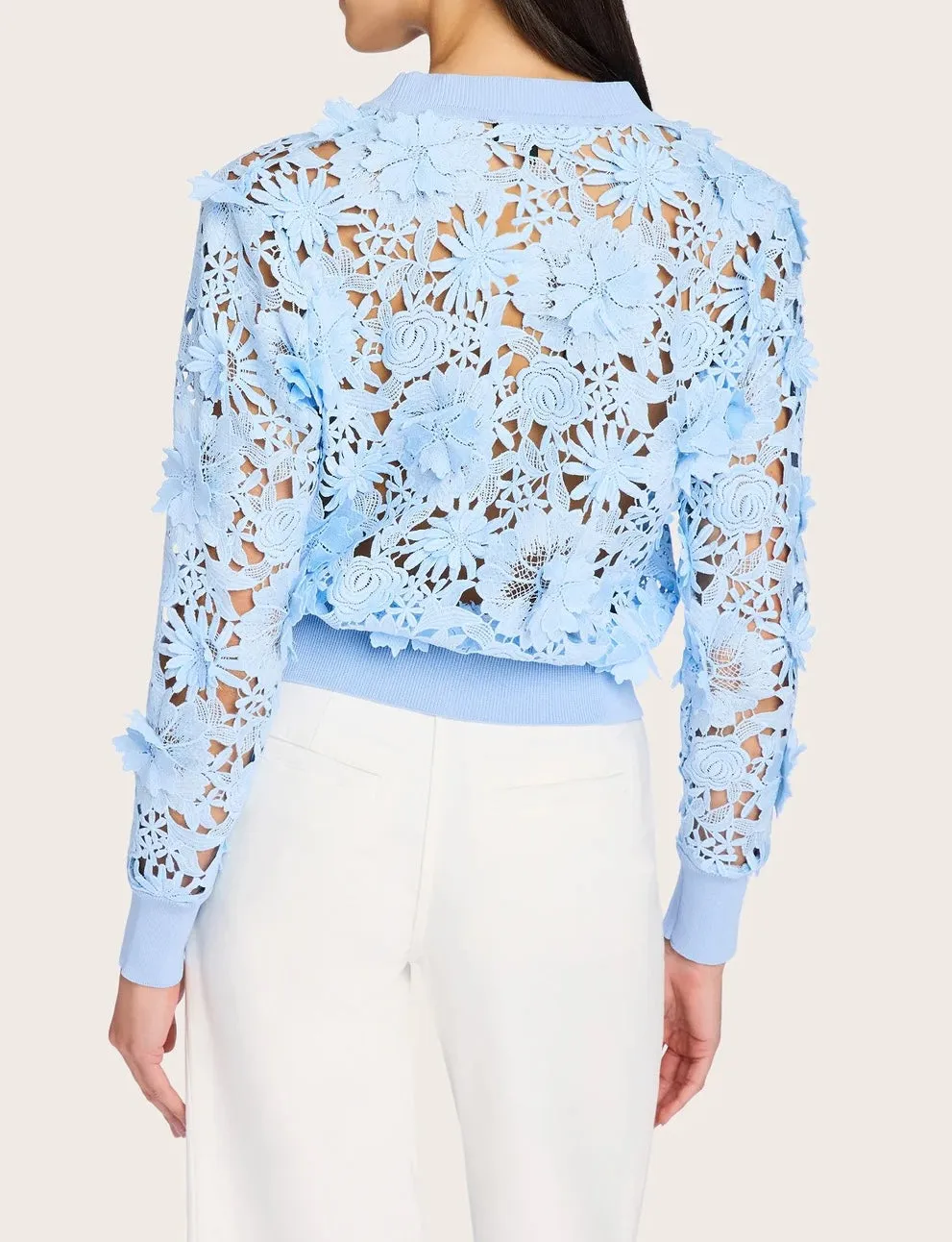 Floral Appliqué Sheer Cardigan – Blue sold by JW PEI