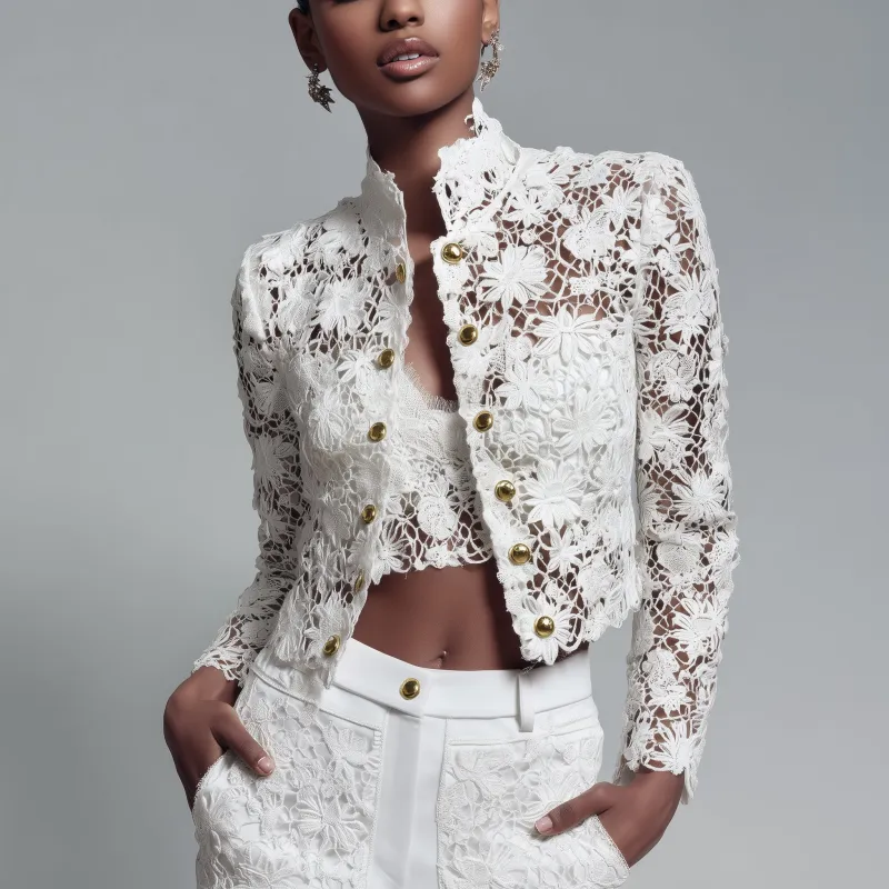 Floral Lace Cropped Jacket – White sold by JW PEI
