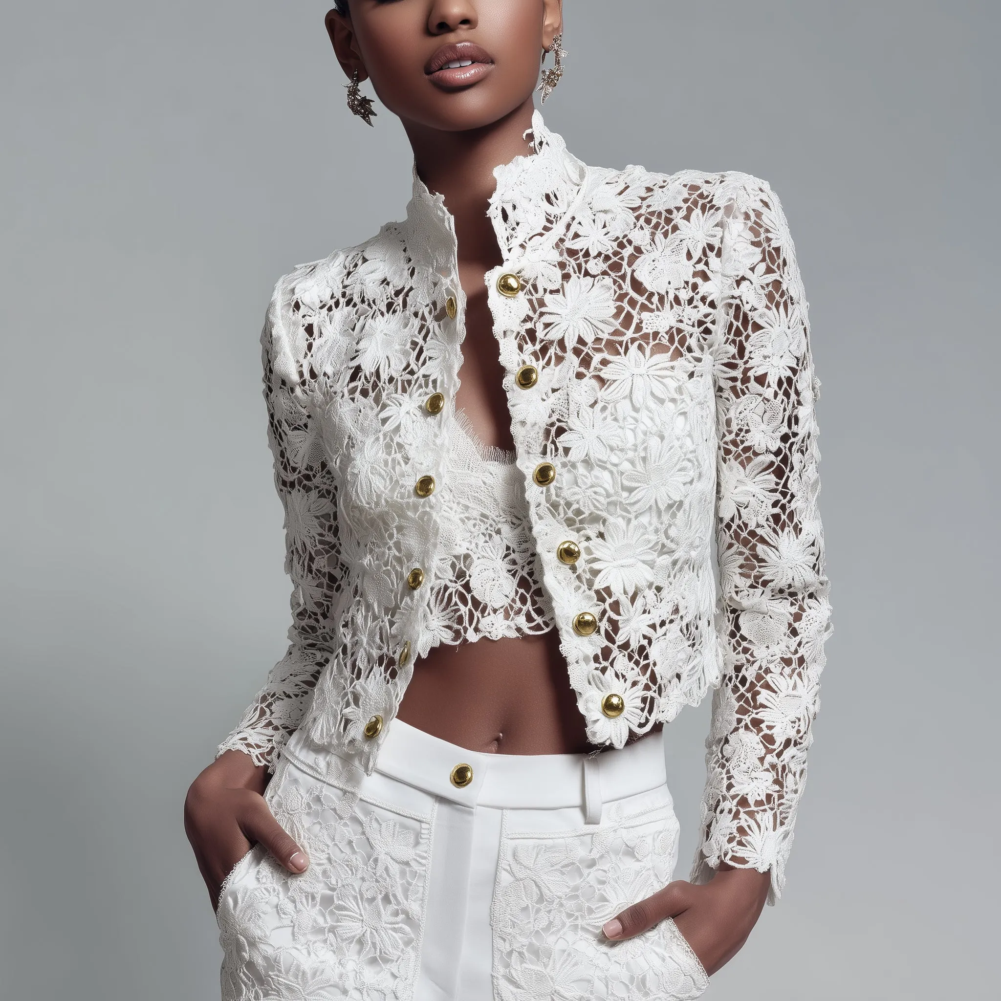 Floral Lace Cropped Jacket – White sold by JW PEI