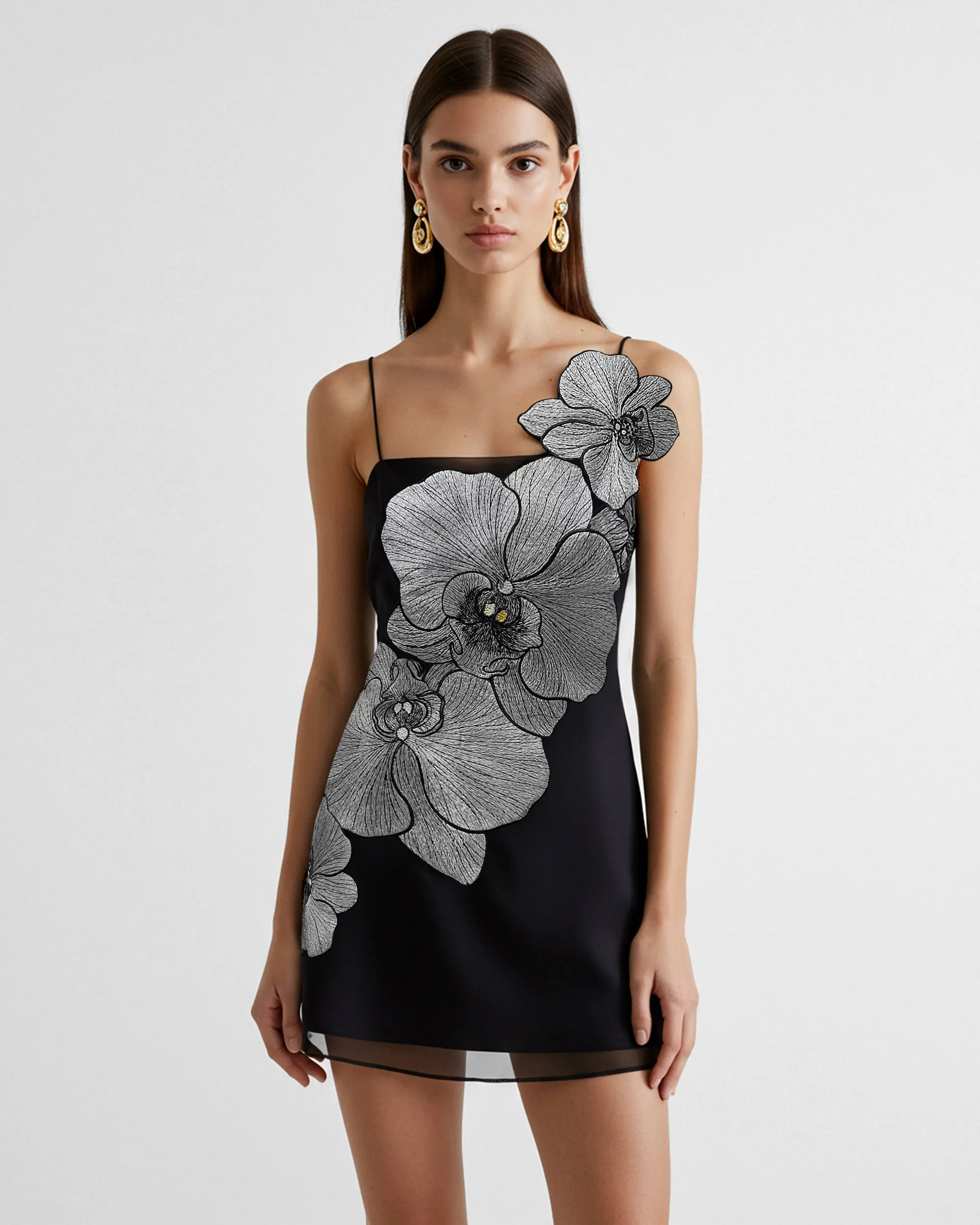 Orchid Appliqué Mini Dress - Black/Silver sold by JW PEI
