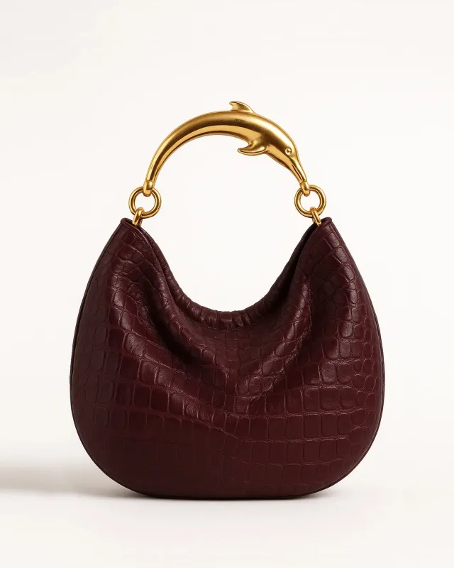 Dolphin Handle Hobo Bag - Burgundy sold by JW PEI