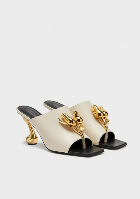 Hannah Floral Embellished Heel Mules - Beige sold by JW PEI