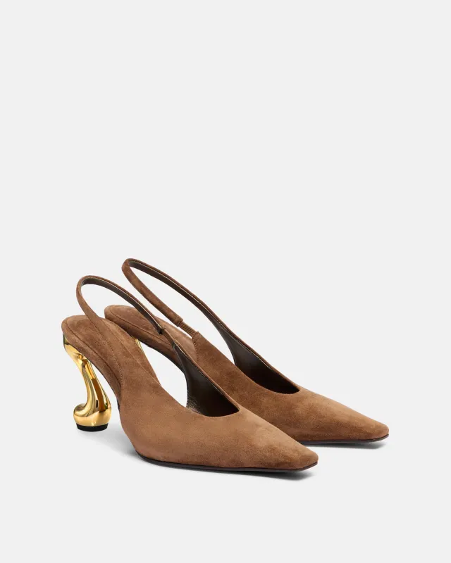 Hannah Faux Suede Slingback Heel Pumps - Brown sold by JW PEI