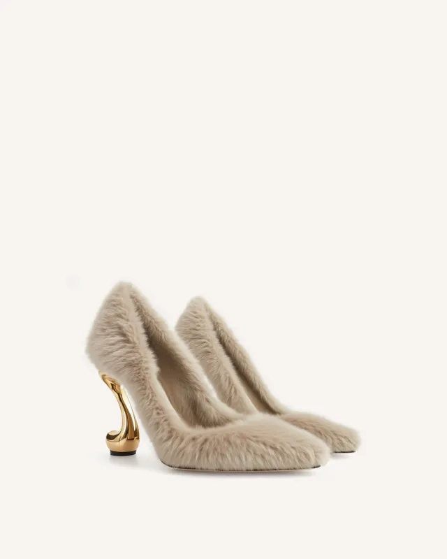 Hannah Faux Fur Heel Pumps - Beige sold by JW PEI
