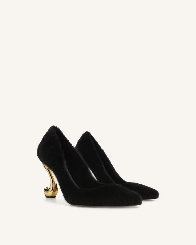 Hannah Faux Fur Heel Pumps - Black sold by JW PEI