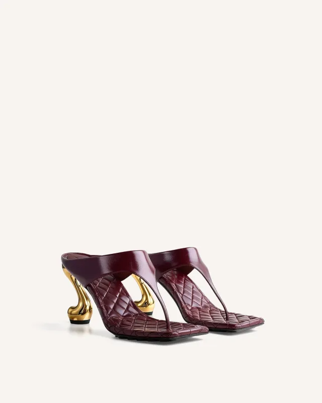 Hannah Quilted Thong Heel Mules - Burgundy sold by JW PEI