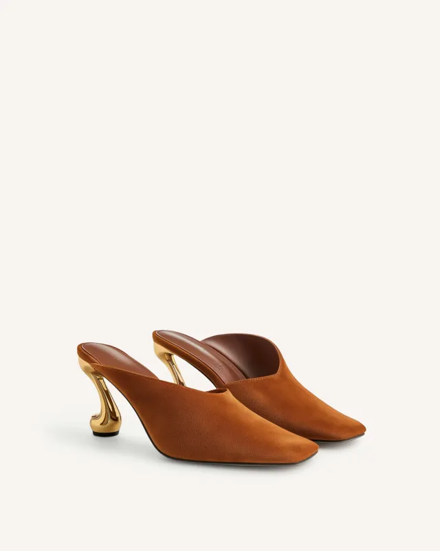 Hannah Faux Suede Pointed Heel Mules - Brown sold by JW PEI