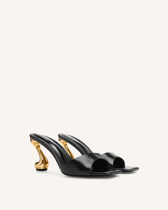 Hannah Faux Snakeskin Heel Mules - Black sold by JW PEI