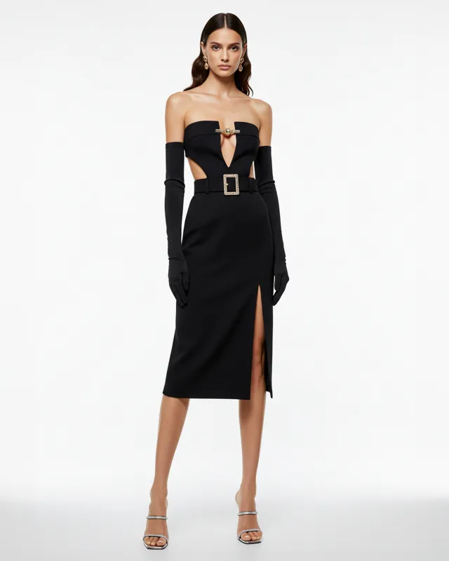 Cutout Strapless Midi Dress – Black sold by JW PEI