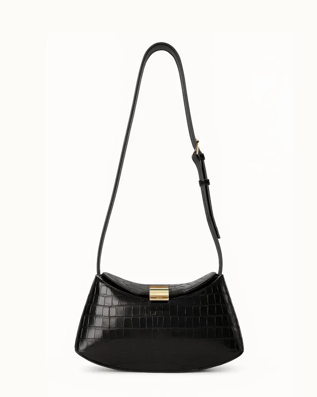 Mya Croc-Embossed Crossbody Bag - Black sold by JW PEI