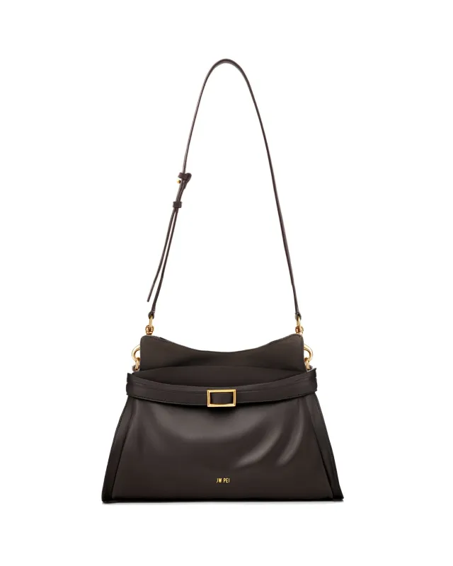 Avery Crossbody Bag With Gold Buckle - Dark Brown sold by JW PEI
