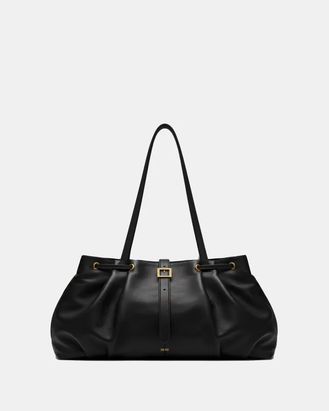 Slouchy Leather Shoulder Tote Bag - Black sold by JW PEI