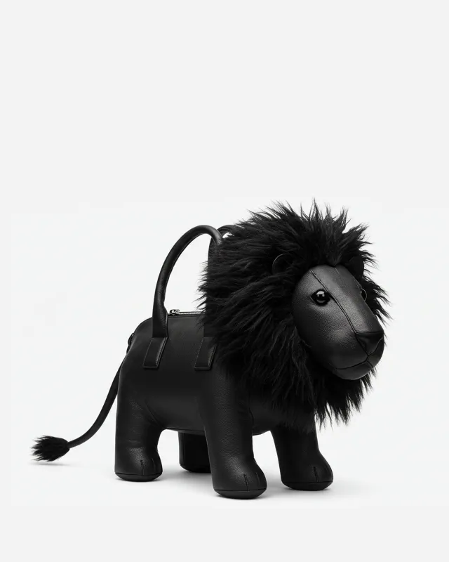 Leo Vegan Leather Lion Top Handle Bag - Black sold by JW PEI