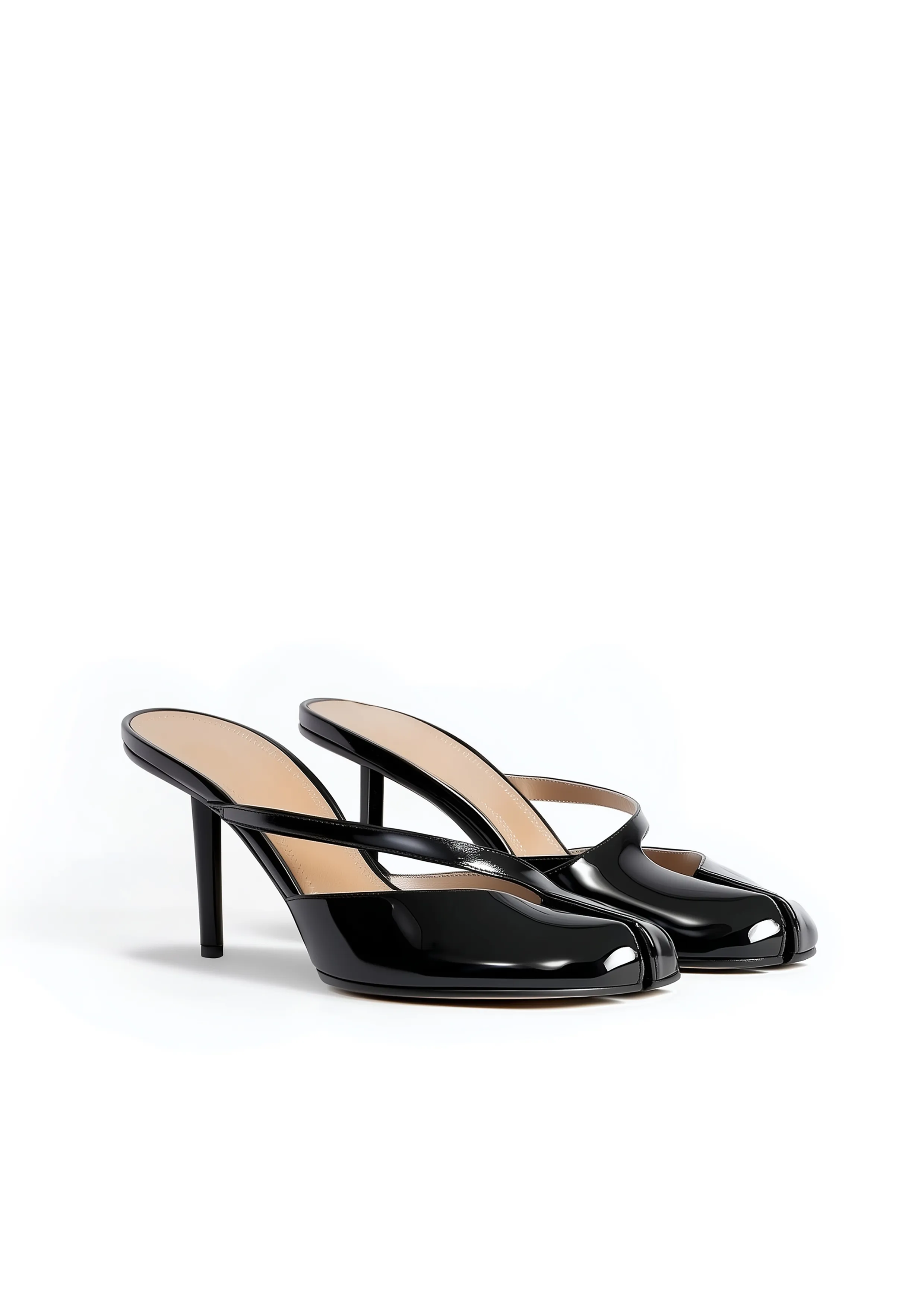 Ruby Glossy Peep-Toe Mules – Black sold by JW PEI