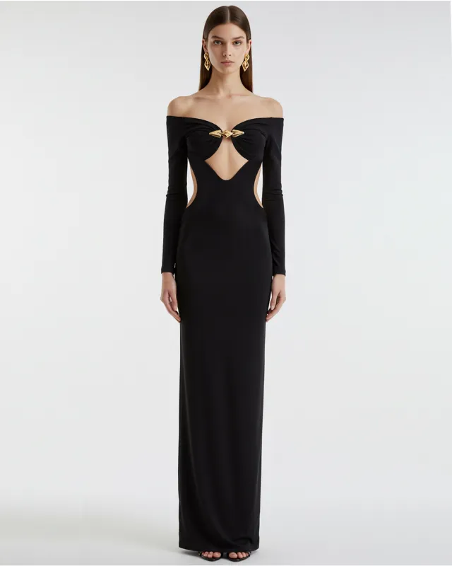 Off Shoulder Cutout Maxi Dress – Black sold by JW PEI