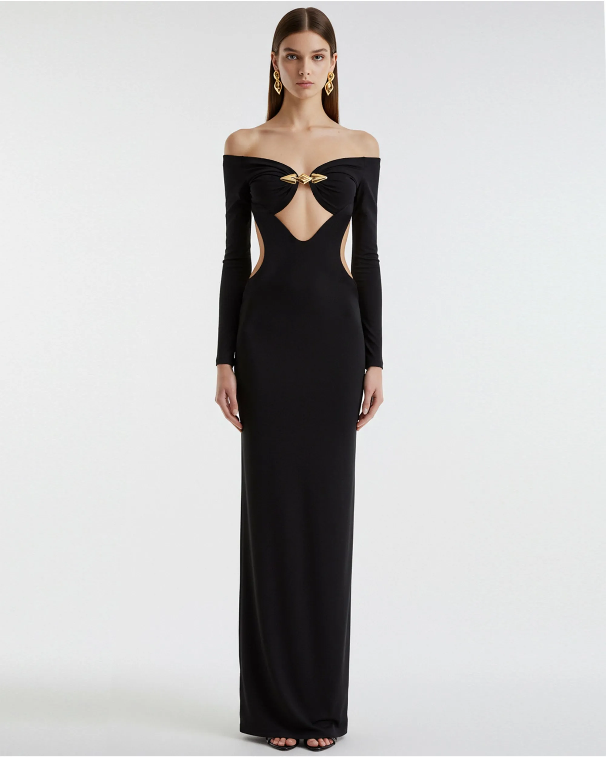 Off Shoulder Cutout Maxi Dress – Black sold by JW PEI