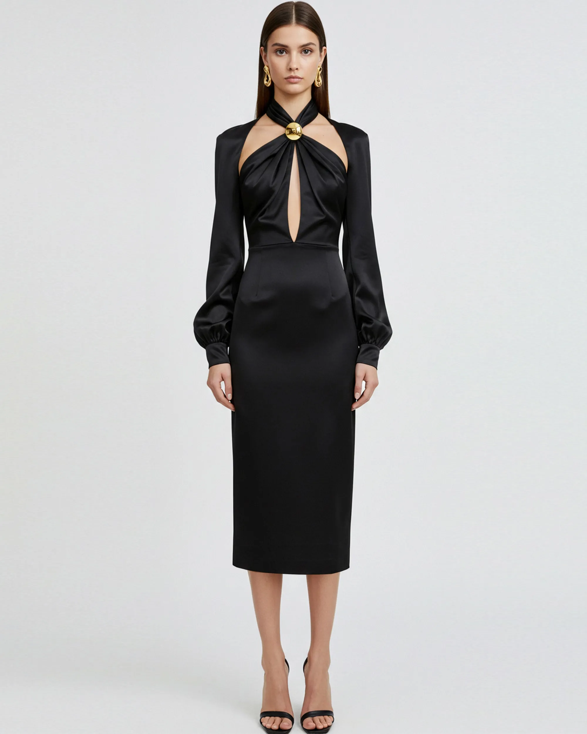 Twist Detail Satin Dress – Black sold by JW PEI