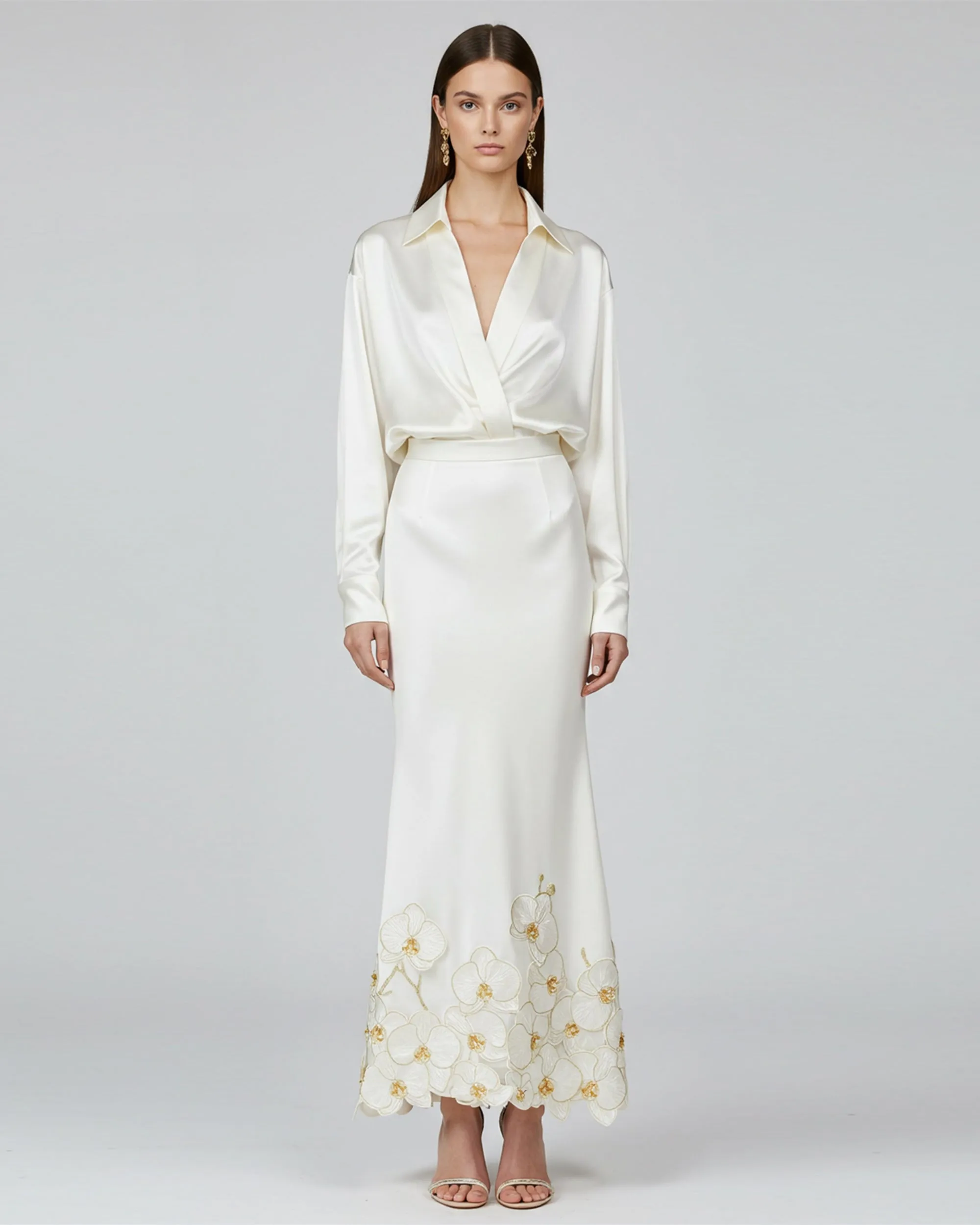 Embroidered Satin Suit – White sold by JW PEI
