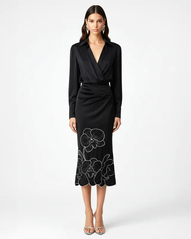 Collared Wrap Midi Dress – Black sold by JW PEI