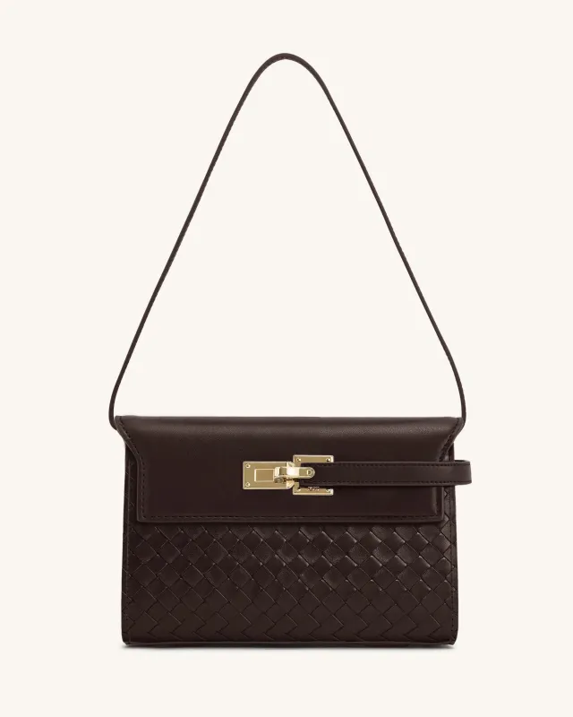 Mila Faux Woven Texture Shoulder Bag - Brown sold by JW PEI