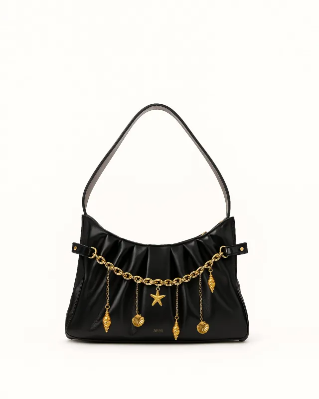 Sasha Ruched Chain Shoulder Bag - Black sold by JW PEI