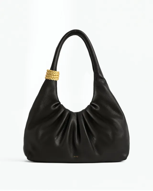 Mia Ruched Leather Shoulder Bag - Black sold by JW PEI