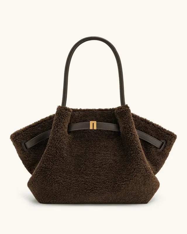 Hana Large Faux Fur Tote Bag - Mocha Brown sold by JW PEI