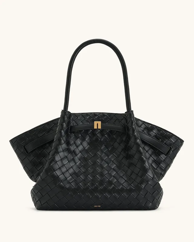 Hana Large Weave Texture Tote Bag - Black sold by JW PEI