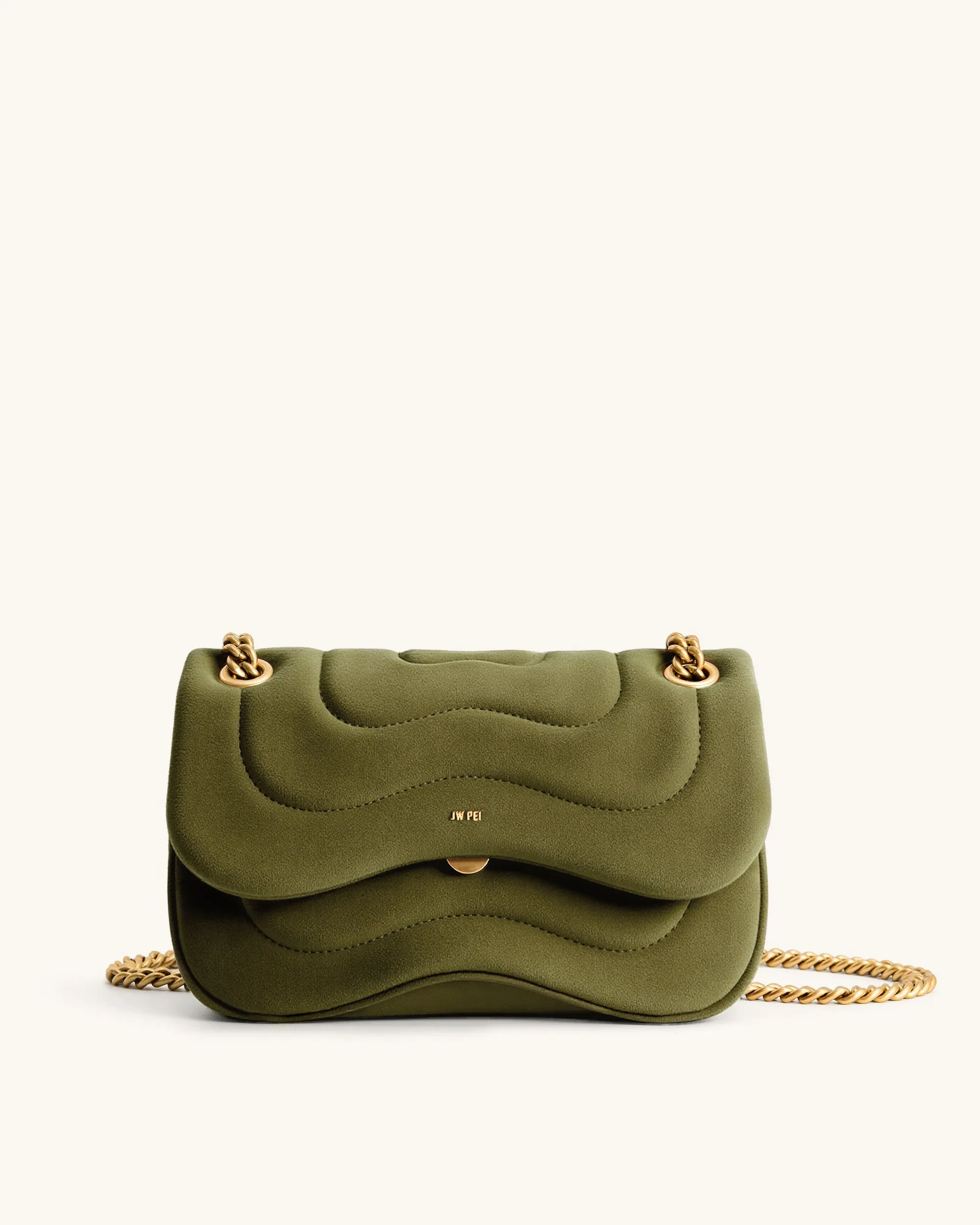Tina Faux Suede Quilted Chain Crossbody - Olive Green sold by JW PEI