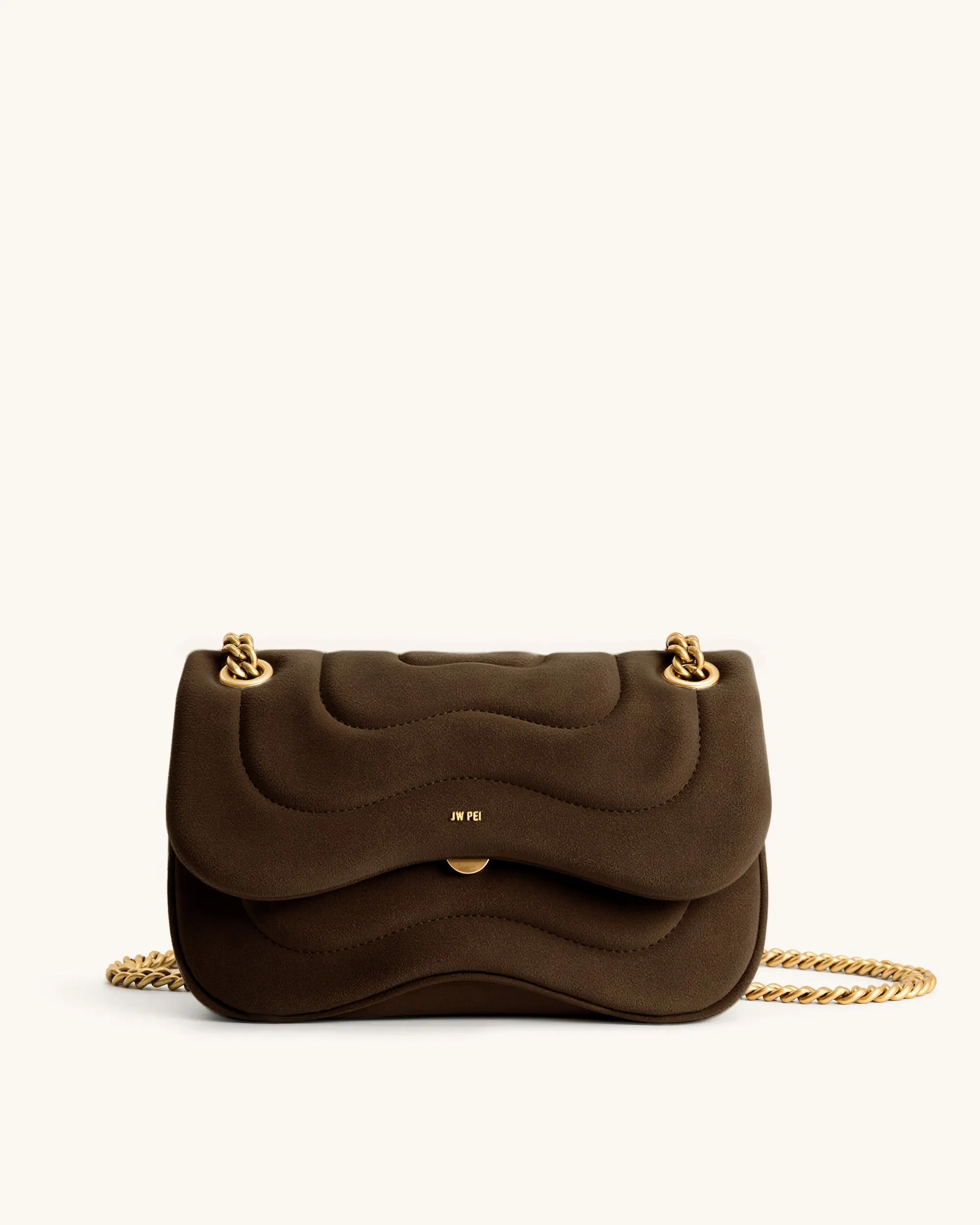 Tina Faux Suede Quilted Chain Crossbody - Dark Brown sold by JW PEI