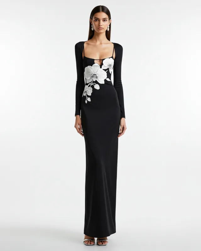 Embroidered Floral Maxi Dress – Black sold by JW PEI