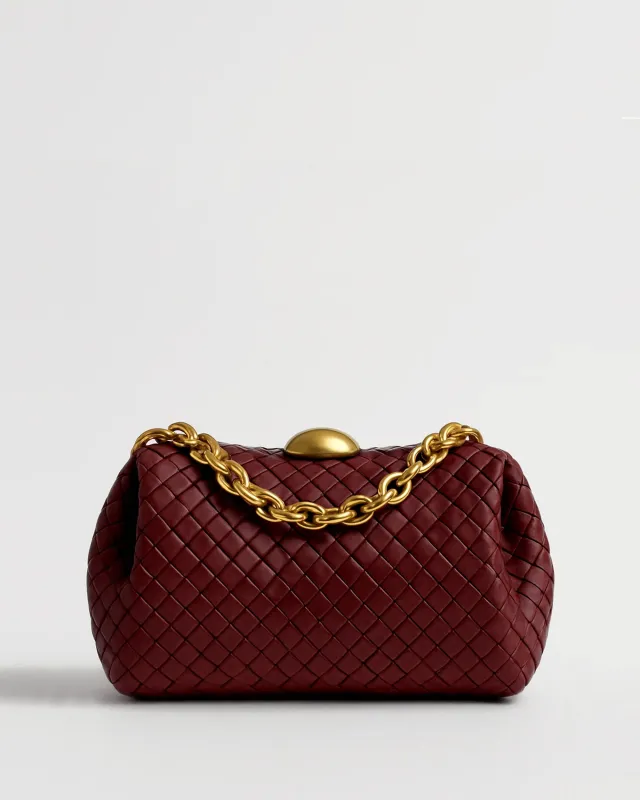Ava Intrecciato Chain Top Handle Bag - Burgundy sold by JW PEI
