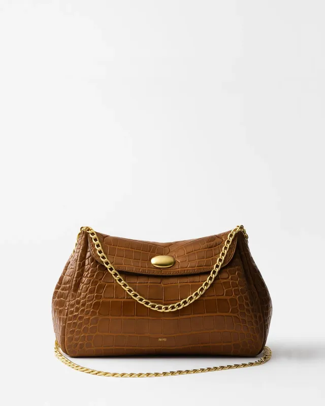 Cora Faux Croc-Embossed Crossbody Bag - Brown sold by JW PEI