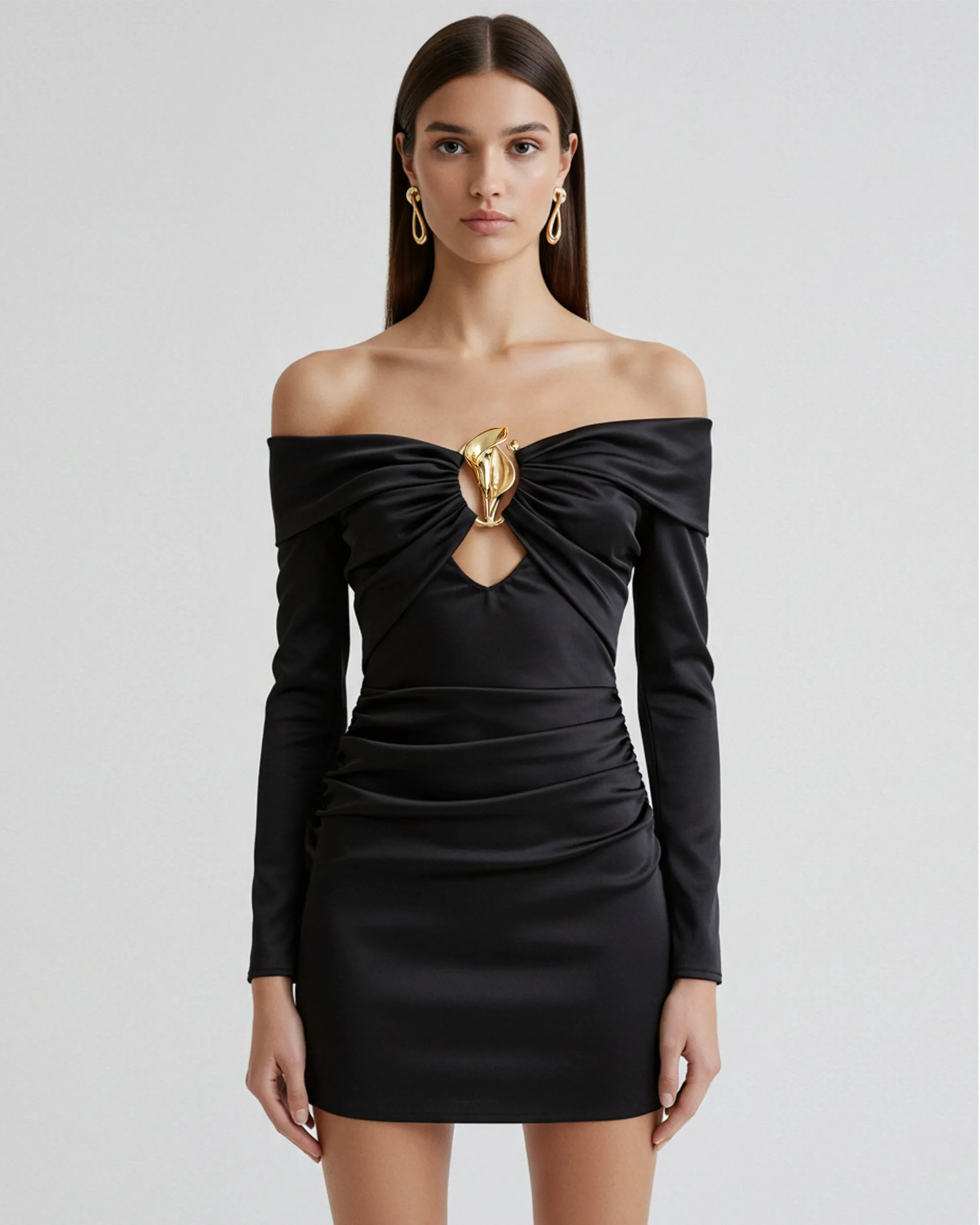 Ornament Detail Off-Shoulder Dress – Black sold by JW PEI