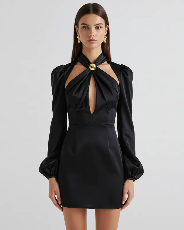 Twist Front Long Sleeve Dress – Black sold by JW PEI