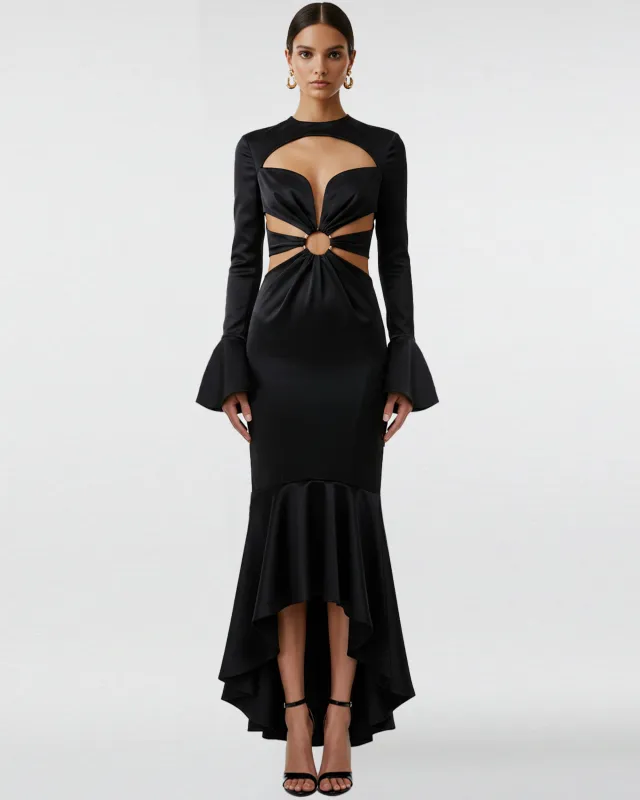 Cutout Satin Ring Dress – Black sold by JW PEI