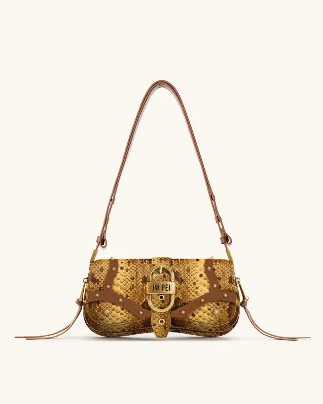 Joy Faux Snakeskin Shoulder Bag - Brown sold by JW PEI