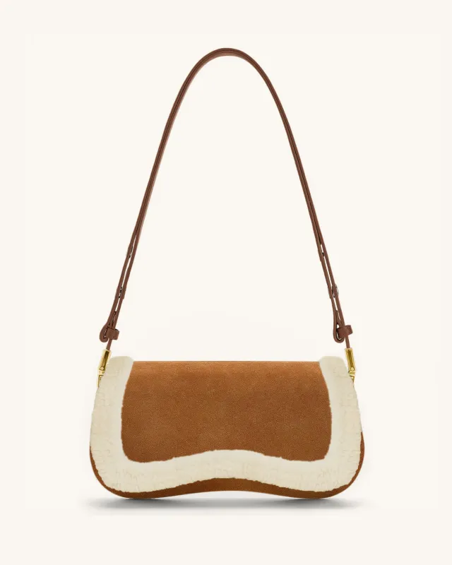 Joy Faux Suede Wool Trim Shoulder Bag - Brown sold by JW PEI