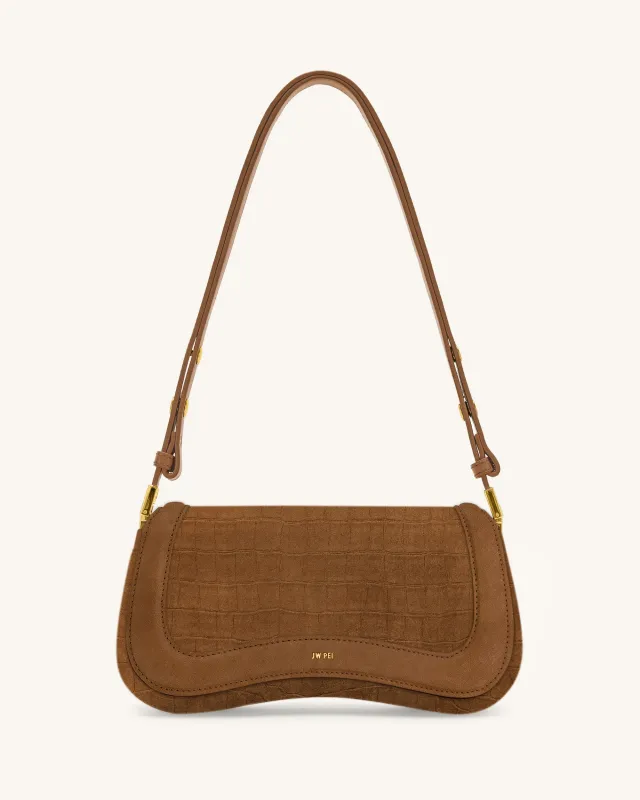 Joy Croc-Embossed Faux Suede Shoulder Bag - Brown sold by JW PEI