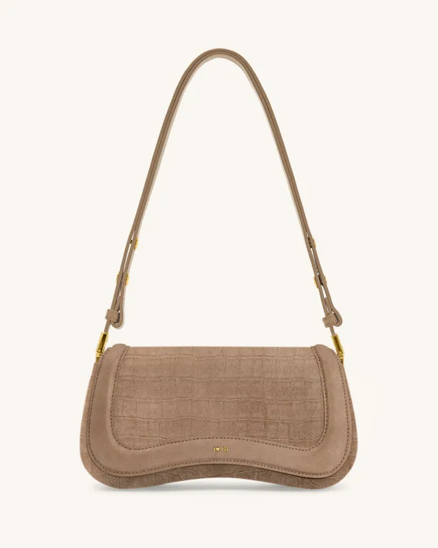 Joy Croc-Embossed Faux Suede Shoulder Bag - Beige sold by JW PEI