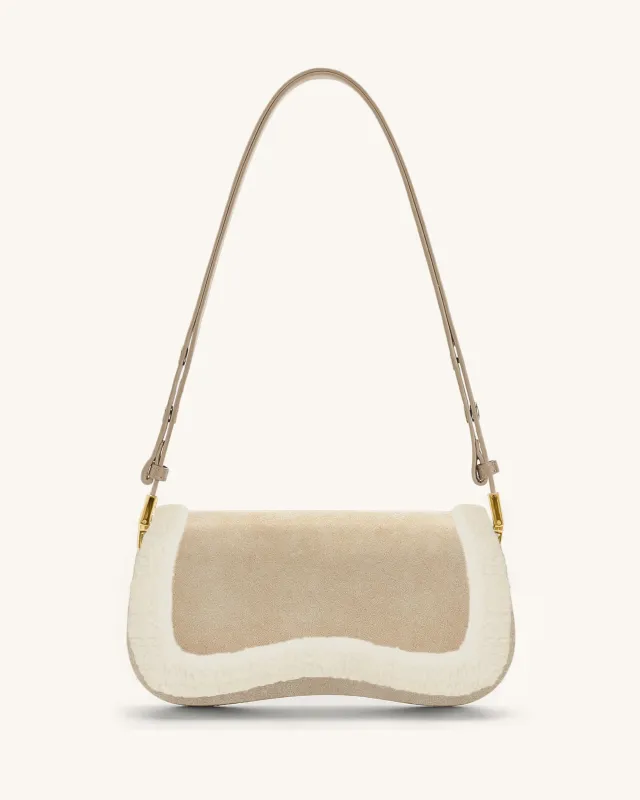 Joy Faux Suede Wool Trim Shoulder Bag - Apricot sold by JW PEI