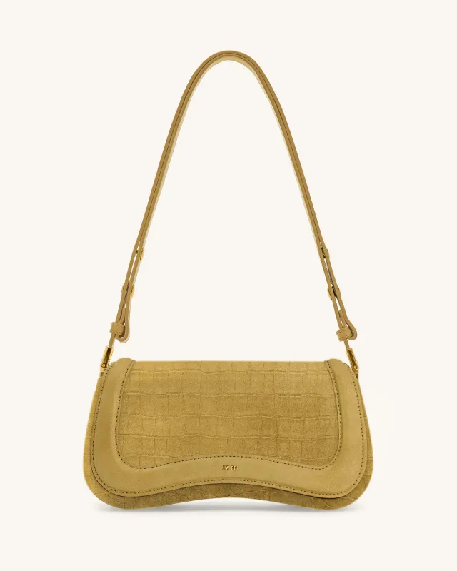 Joy Croc-Embossed Faux Suede Shoulder Bag - Yellow sold by JW PEI