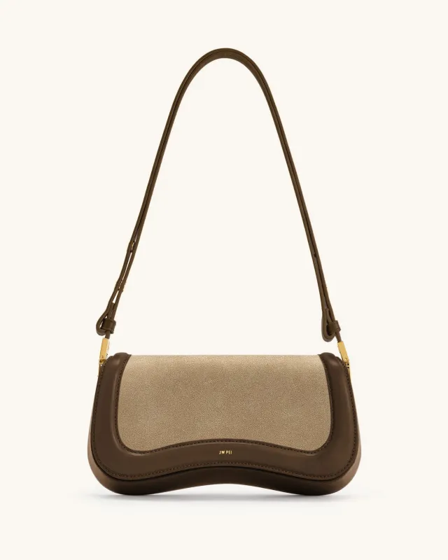 Joy Faux Suede Shoulder Bag - Khaki Brown sold by JW PEI