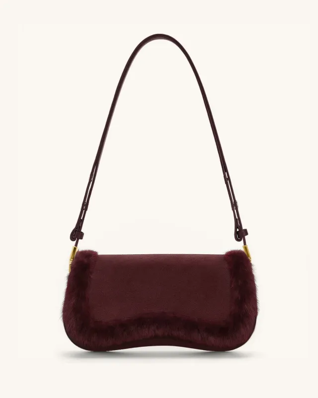 Joy Faux Suede Wool Trim Shoulder Bag - Burgundy sold by JW PEI