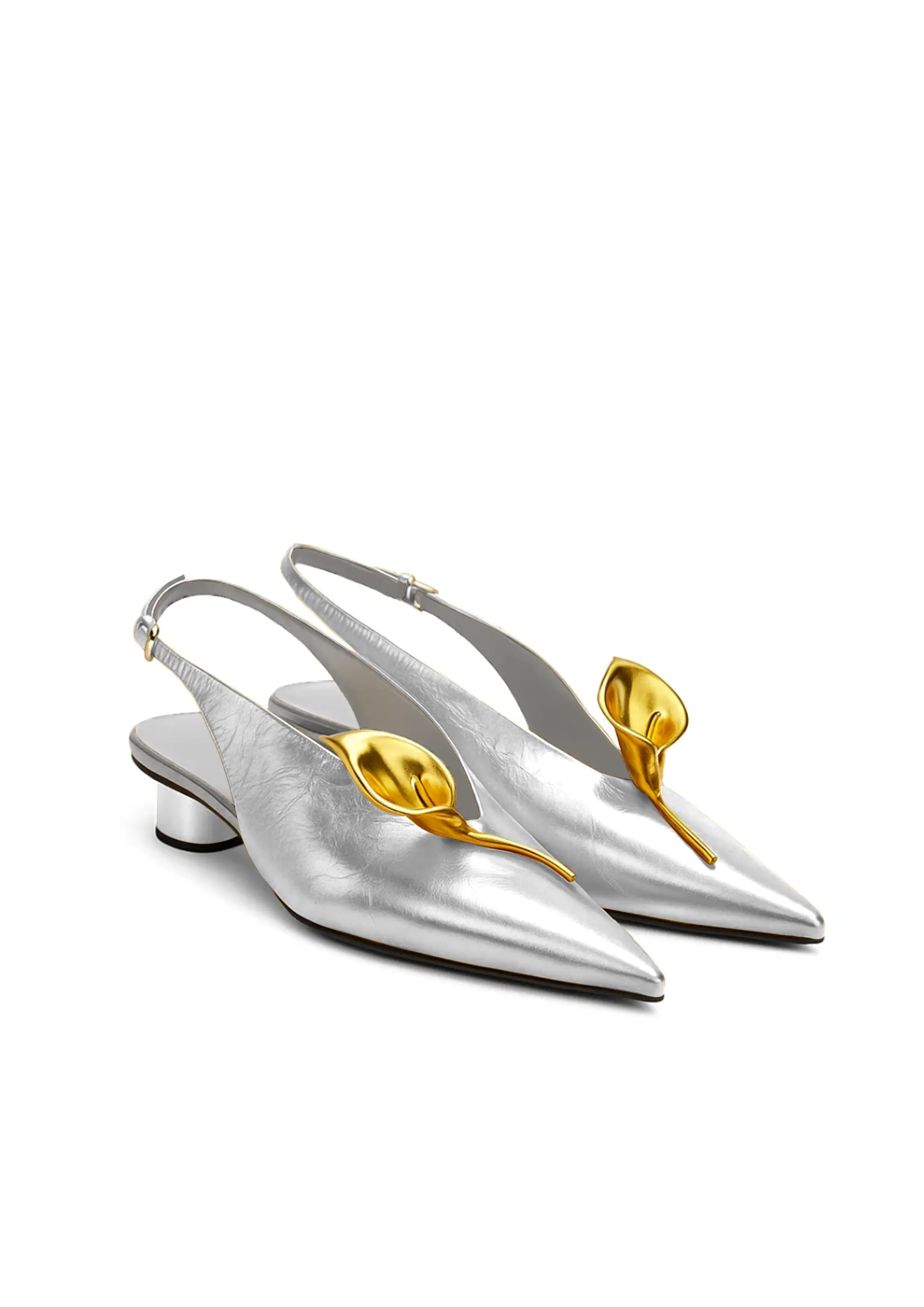 Lila Metallic Flower Slingbacks – Silver sold by JW PEI