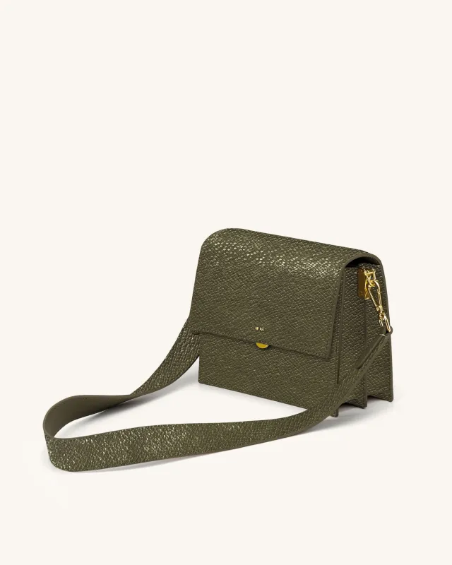 Mini Flap Faux Snake-Effect Crossbody Bag - Green sold by JW PEI